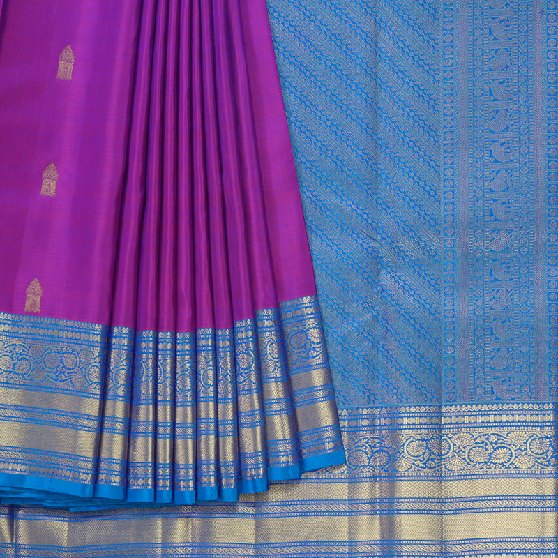 Hayagrivas Handloom Purple Kanjivaram Silk Saree with Anantha Blue Border KBF207E1-2