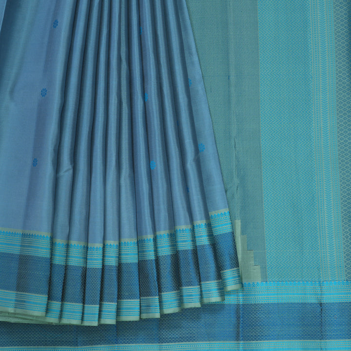 Hayagrivas Handloom Powder Blue Kanjivaram Silk Saree with Pastel Green Border KBE2345B14-1