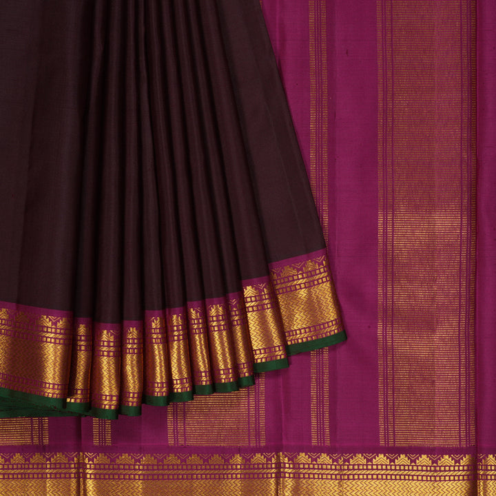 Hayagrivas Handloom Coffee Brown Kanjivaram Silk Saree with Magenta Border KBF290E2-5