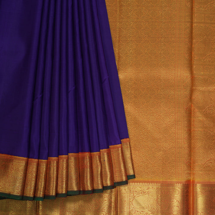 Hayagrivas Handloom Purple Kanjivaram Silk Saree with Golden Orange Border KBE1841L2-1