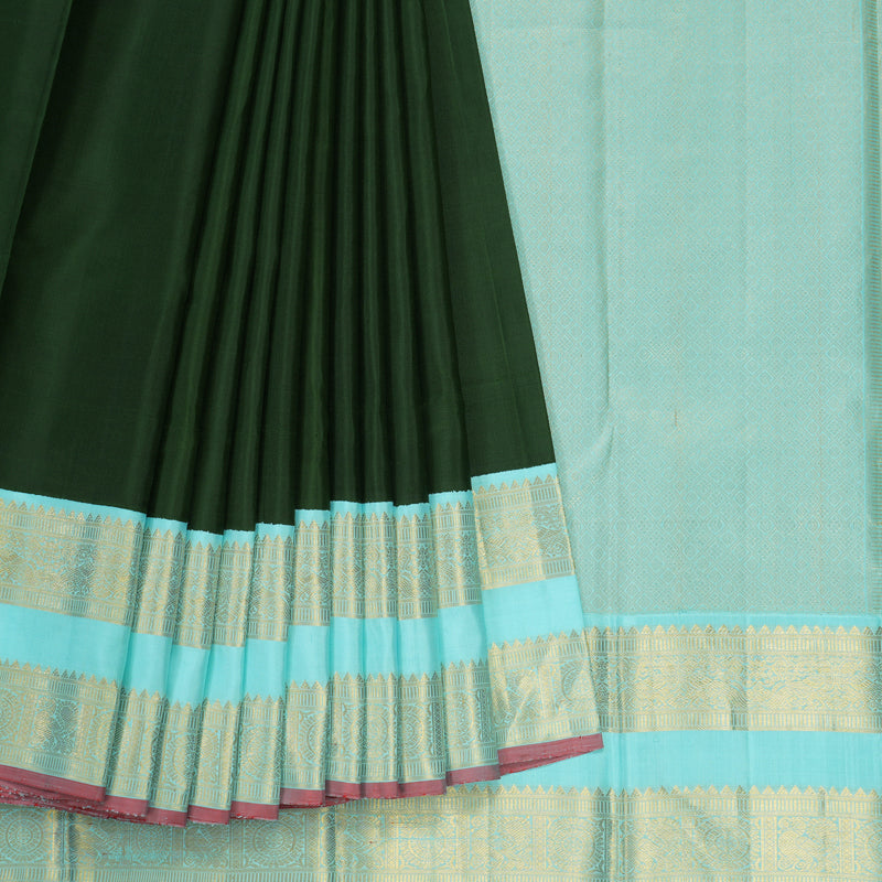 Hayagrivas Handloom Pure Kanjivaram Silk Saree in Opulent Bottle Green KBE557F2-1