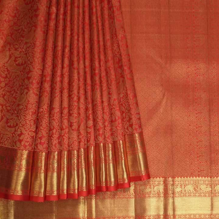 Hayagrivas Handloom Red Kanjivaram Silk Saree KBE1357J4-1