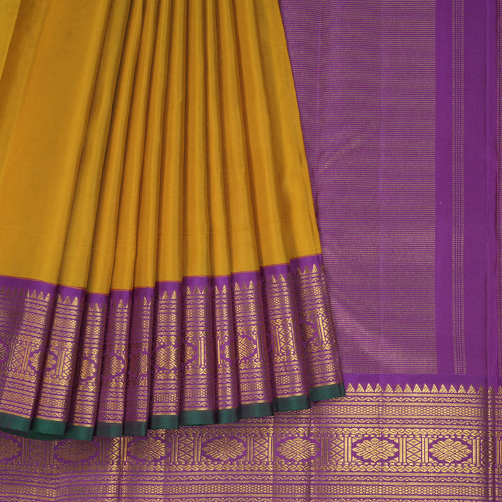 Hayagrivas Handloom Mustard Yellow Kanjivaram Silk Saree with Voilet Border KBF180E6-1
