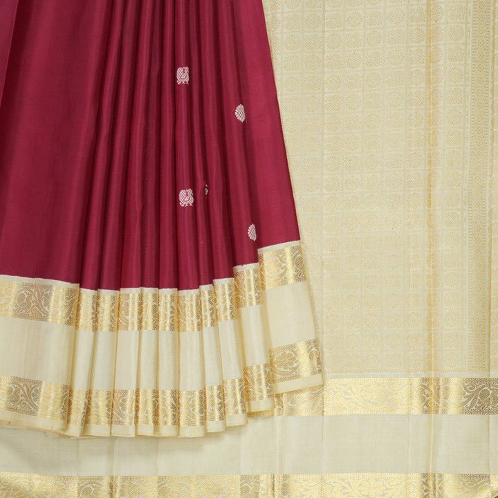 Hayagrivas Handloom Crimson Red Kanjivaram Silk Saree with Half-White Border KBE2368B5-3