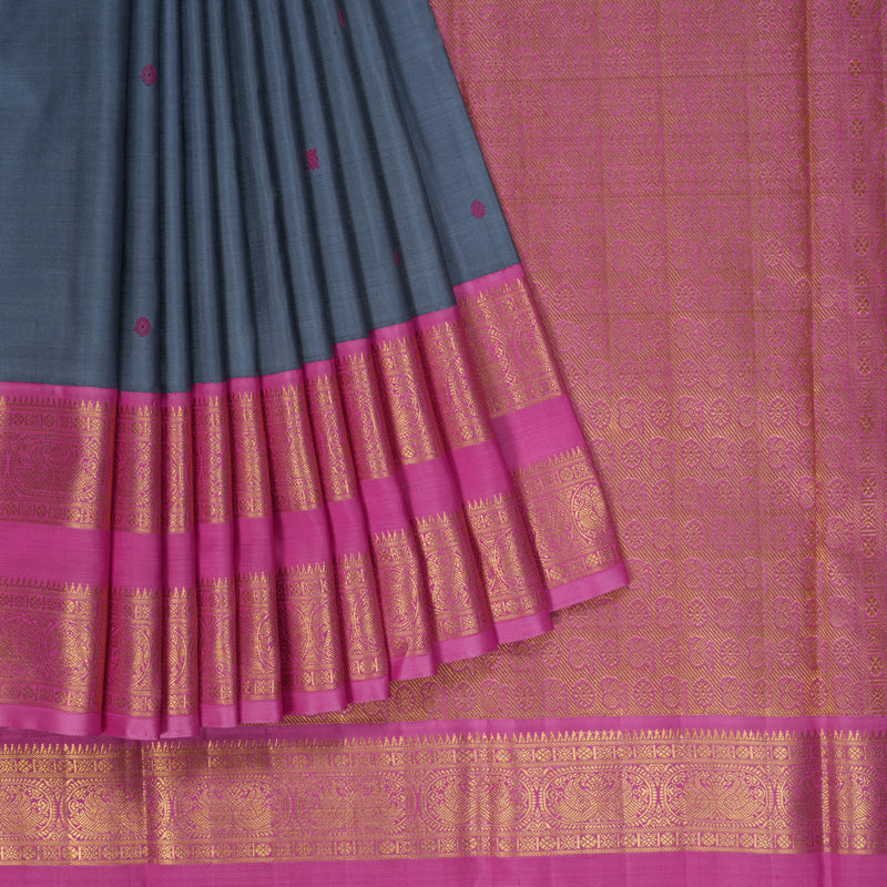Hayagrivas Handloom Grey Kanjivaram Silk Saree with Rose Pink Border KBF291E1-2