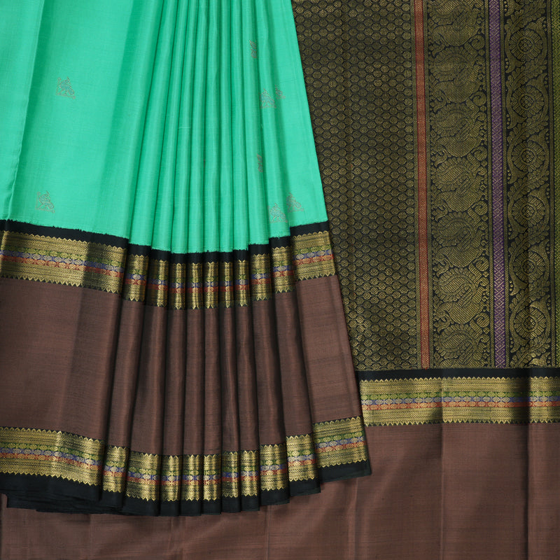 Hayagrivas Handloom Pastel Green Kanjivaram Silk Saree with Brown Border BF85-SBS  KBFL85D1-1