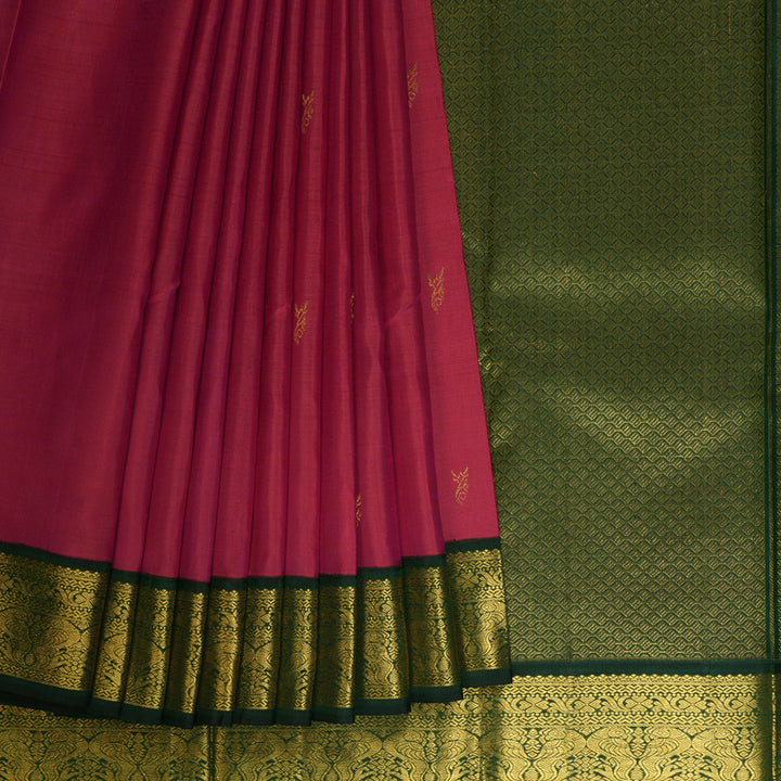 Hayagrivas Handloom Deep Pink Kanjivaram Silk Saree with Karum Pachai border KBE1220I1-1