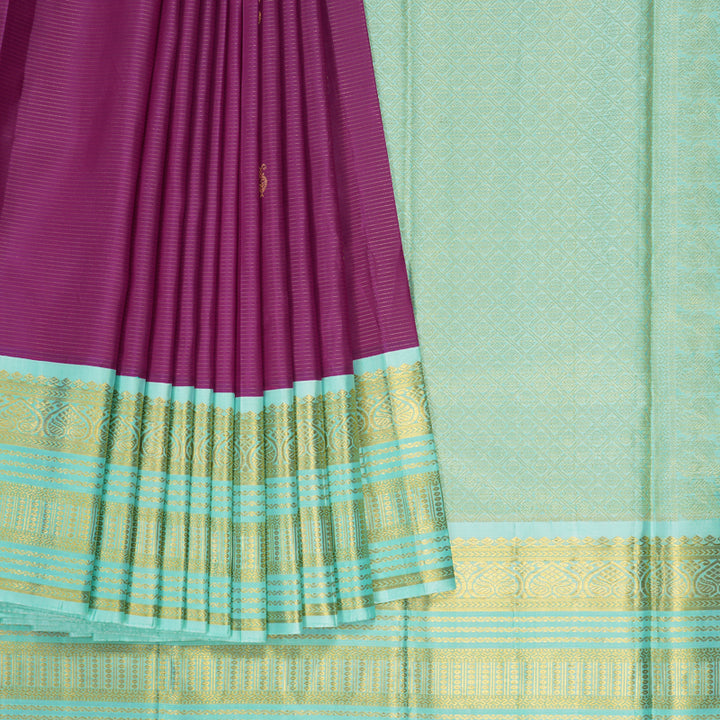 Hayagrivas Handloom Vadamalli Purple Kanjivaram Silk Saree with Bright Teal Border KBE2450C9-1