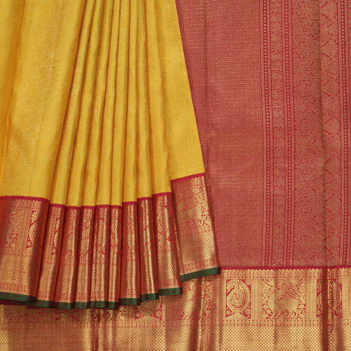Hayagrivas Handloom Yellow Bridal Kanjivaram Silk Saree with Red border KBE1607K3-1