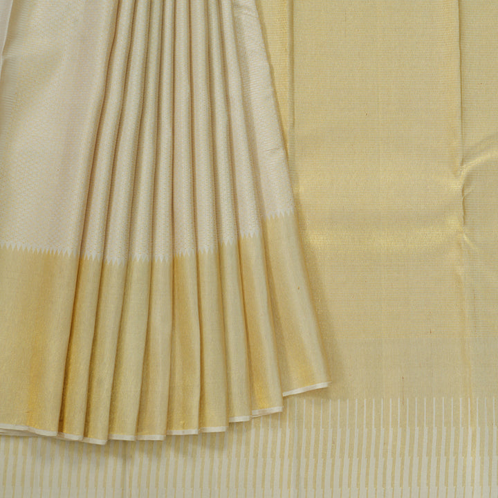 Hayagrivas Handloom Half-White Kanjivaram Silk Saree KBE1238I33-1