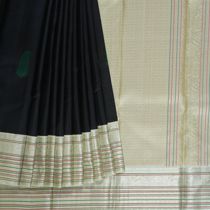 Hayagrivas Handloom Karum Neelam Kanjivaram Silk Saree with Cream Border KBF13D7-1