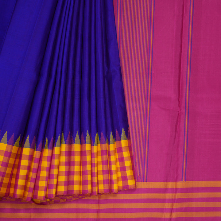 Hayagrivas Handloom MS Blue Kanjivaram Silk Saree with Multicolour Border KBE1040I1-1