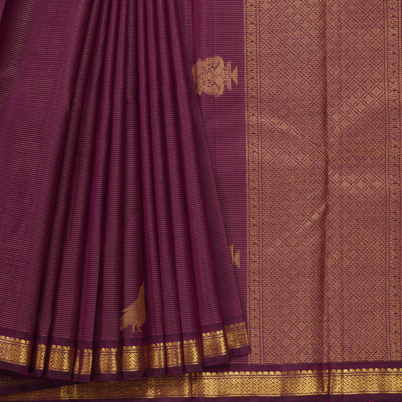 Hayagrivas Handloom Wine Purple Kanjivaram Silk Saree KBF128D16-1