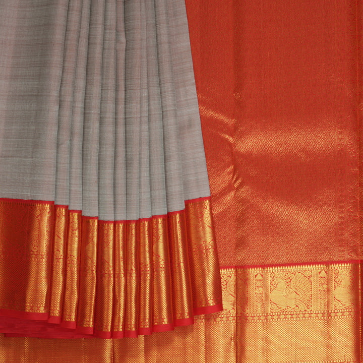 Hayagrivas Handloom Onion Pink Kanjivaram Silk Saree with Red Border KBF72D2-1