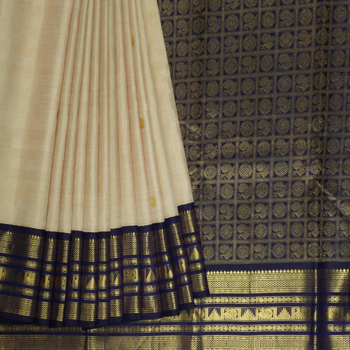 Hayagrivas Handloom Beige Kanjivaram Silk Saree with Midnight Blue Border KBE2086A13-1