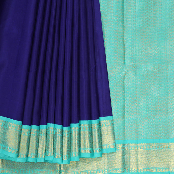 Hayagrivas Handloom Dark Blue Kanjivaram Silk Saree with Bright Teal Border KBF1D11-1