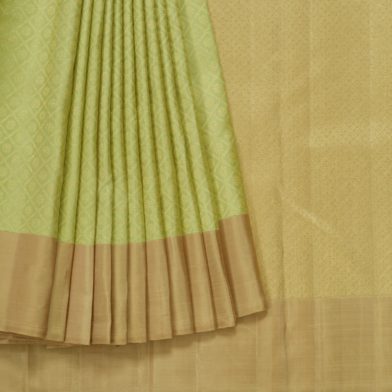 Hayagrivas Handloom Pista Green Kanjivaram Silk Saree with Khaki Brown Border KBF128D24-1