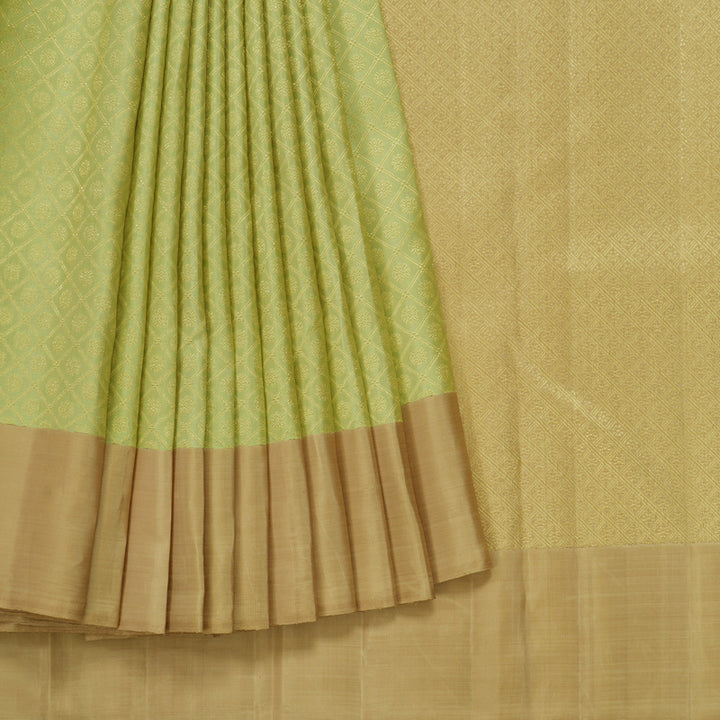Hayagrivas Handloom Pista Green Kanjivaram Silk Saree with Khaki Brown Border KBF128D24-1