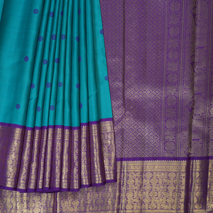 Hayagrivas Handloom Rama Blue Kanjivaram Silk Saree with Purple Border BE663-SBS  KBEL663C1-1