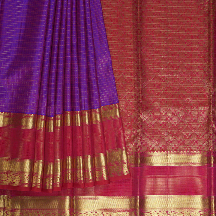 Hayagrivas Handloom Purple Kanjivaram Silk Saree with Pink Border KBE2182A12-3