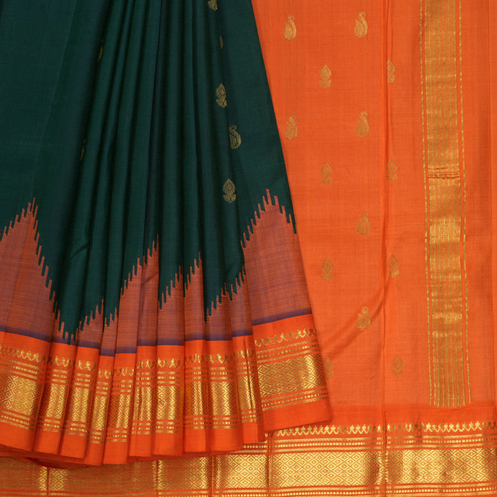 Hayagrivas Bottle Green Pure One-sided border Kanjivaram Silk Saree KBE2307B5-13