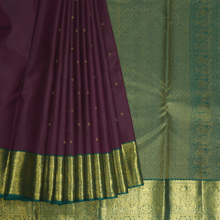 Hayagrivas Handloom Purple Kanjivaram Silk Saree with Dark Green Border SSCBF70E15-6