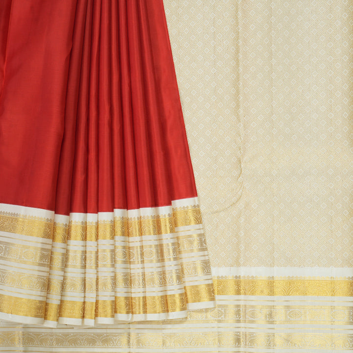 Hayagrivas Handloom Red Kanjivaram Silk Saree with Half White Border KBE1232I2-3
