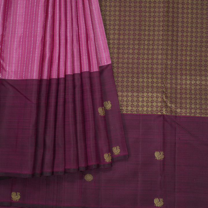 Hayagrivas Handloom Persian Pink Kanjivaram Silk Saree with Dark Purple Border KBF210E9-1