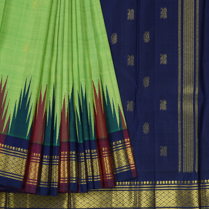 Hayagrivas Neon Green Pure One-sided border Kanjivaram Silk Saree KBE2307B5-10