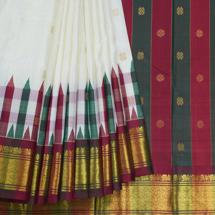 Hayagrivas Half-White Pure One-sided border Kanjivaram Silk Saree KBE1543K6-2