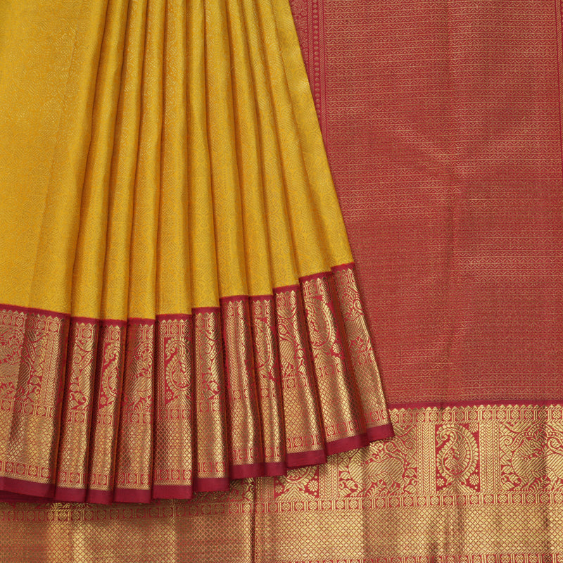 Hayagrivas Handloom Yellow Bridal Kanjivaram Silk Saree with Red border KBE1256I4-1