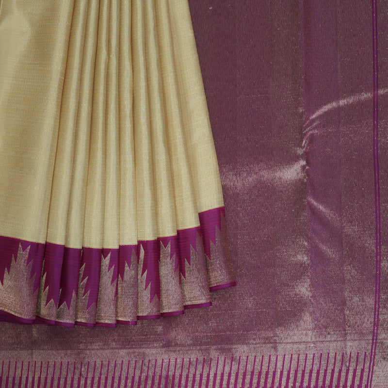 Hayagrivas Handloom Beige Kanjivaram Silk Saree with Purple Border SSCBF23D4-3