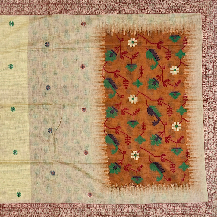 Hayagrivas Lemon-Yellow Fancy Cotton Saree KBE1877L1-1