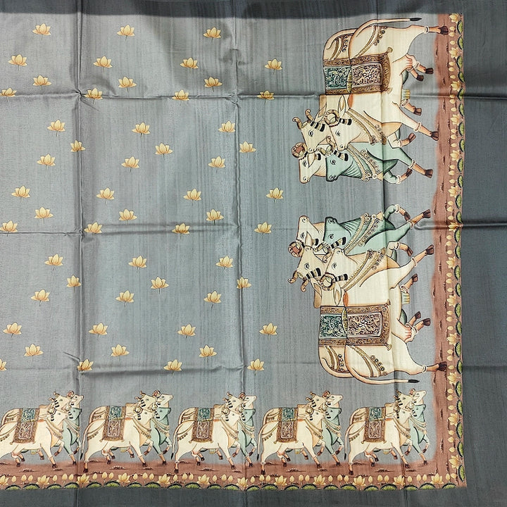 Hayagrivas Olive-Grey Fancy Cotton Saree KBE1877L6-3