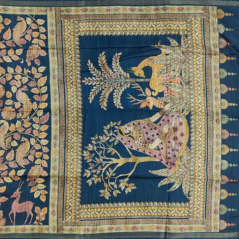 Hayagrivas Deep Teal-Blue Fancy Cotton Saree KBE1917L1-25