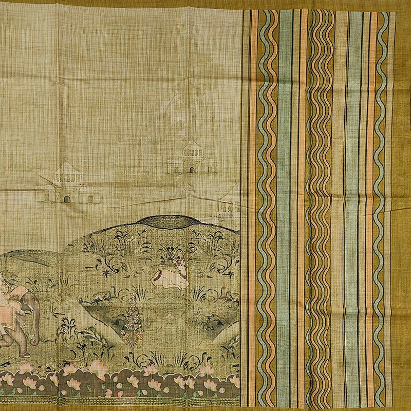 Hayagrivas Olive-Green Fancy Cotton Saree KBE1918L2-35
