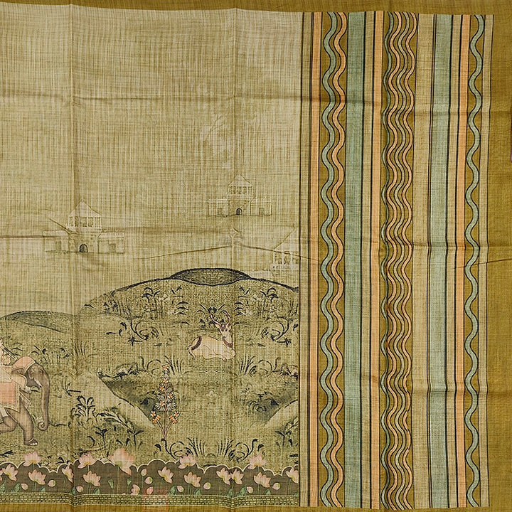 Hayagrivas Olive-Green Fancy Cotton Saree KBE1918L2-35
