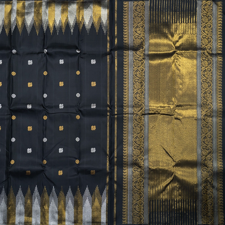 Hayagrivas Handloom Black Kanjivaram Silk Saree Temple Border KBF221E6-1
