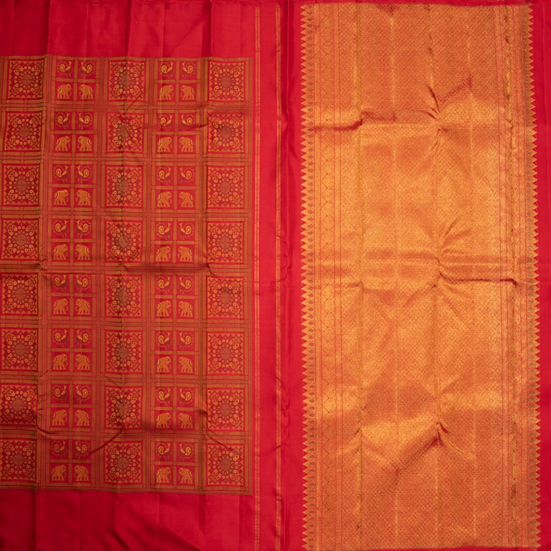 Hayagrivas Handloom Red Kanjivaram Silk Saree KBF221E1-1
