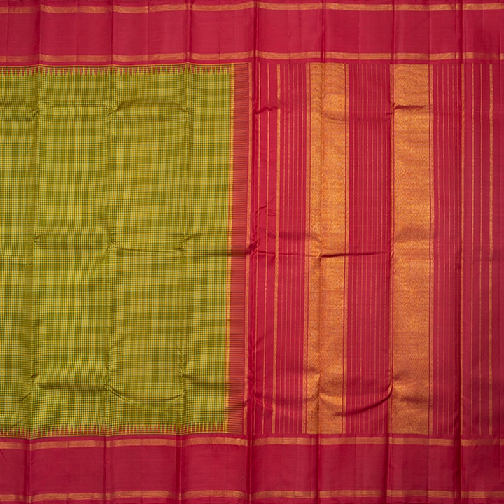 Hayagrivas Handloom Green &amp; Yellow Kanjivaram Silk Saree with Maroon Border KBF481F2-1