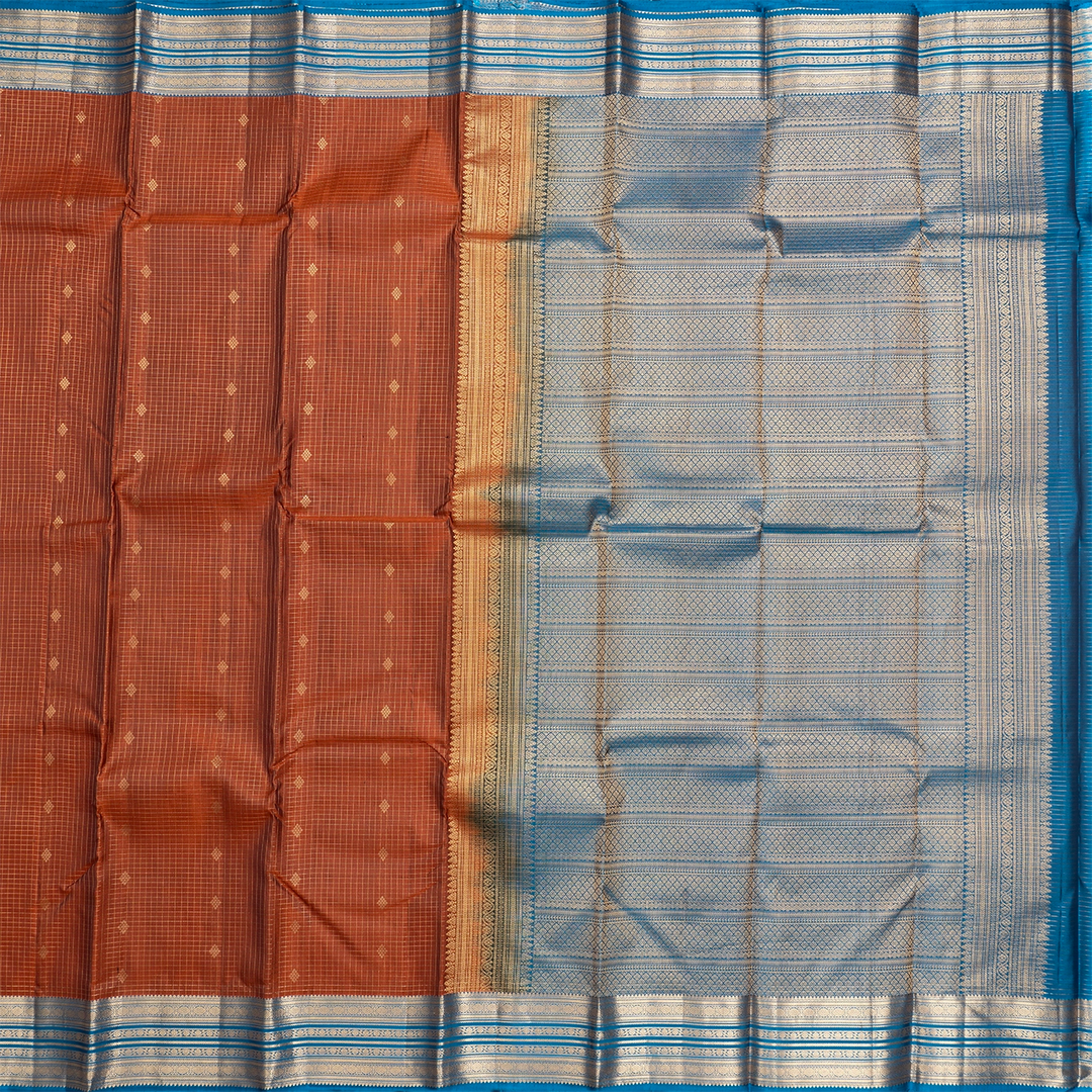 Hayagrivas Handloom Rust Orange Kanjivaram Silk Saree with Rama Blue Border KBF500F6-5