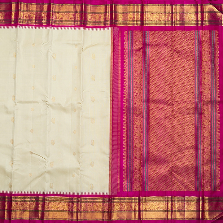 Hayagrivas Handloom Half-White Kanjivaram Silk Saree with Pink Border KBF615G4-1