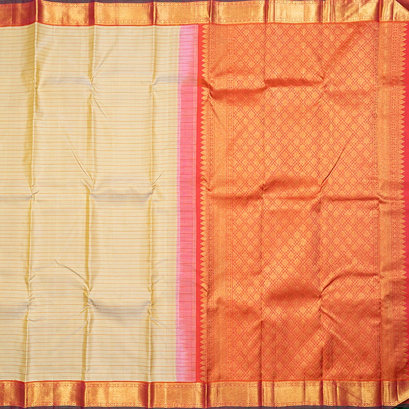 Hayagrivas Handloom Sandal Kanjivaram Silk Saree with Orange Border KBF615G7-1