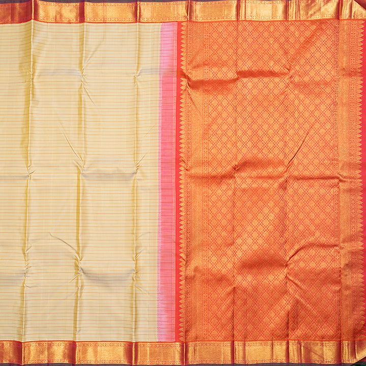 Hayagrivas Handloom Sandal Kanjivaram Silk Saree with Orange Border KBF615G7-1