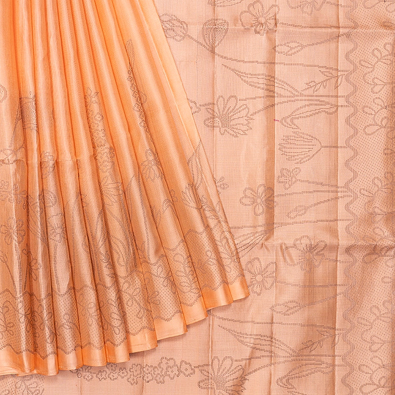 Hayagrivas Mild Peach Orange Handloom Soft Silk Saree KBF885H21-2