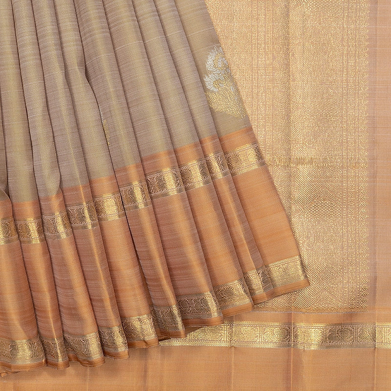 Hayagrivas Handloom Beige Kanjivaram Silk Saree with Peach Orange Border KBFL304J1-1-BF304-SBS