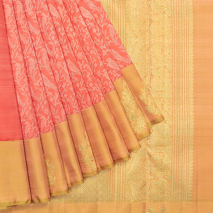 Hayagrivas Handloom Peach Pink Kanjivaram Silk Saree with Warm Olive Border KBFL388J1-1-BF388-SBS