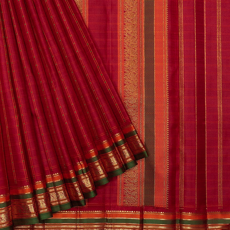Hayagrivas Handloom Maroon Kanjivaram Silk Saree with Manthalir Green Border KBFL391J1-1-BF391-SBS