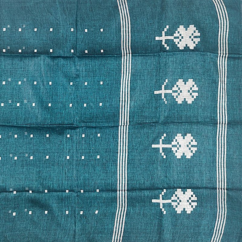 Hayagrivas Teal Blue Handloom Linen Saree KSBE148C7-1