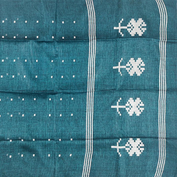 Hayagrivas Teal Blue Handloom Linen Saree KSBE148C7-1